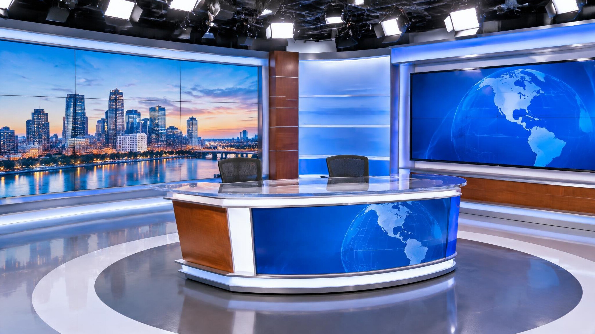 Television studio control and lighting rig